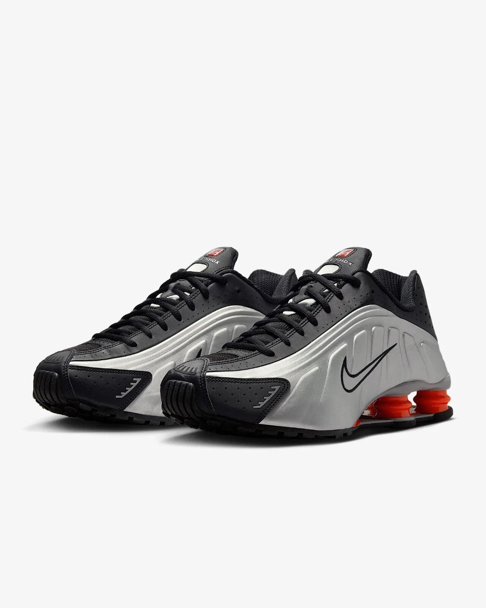 New Nike Shox R4 Shoes - Metallic Silver/ Black/ Picante Red