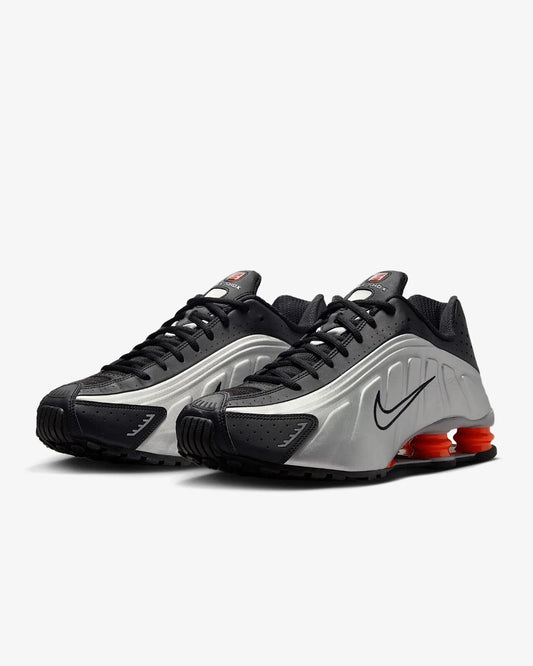 New Nike Shox R4 Shoes - Metallic Silver/ Black/ Picante Red